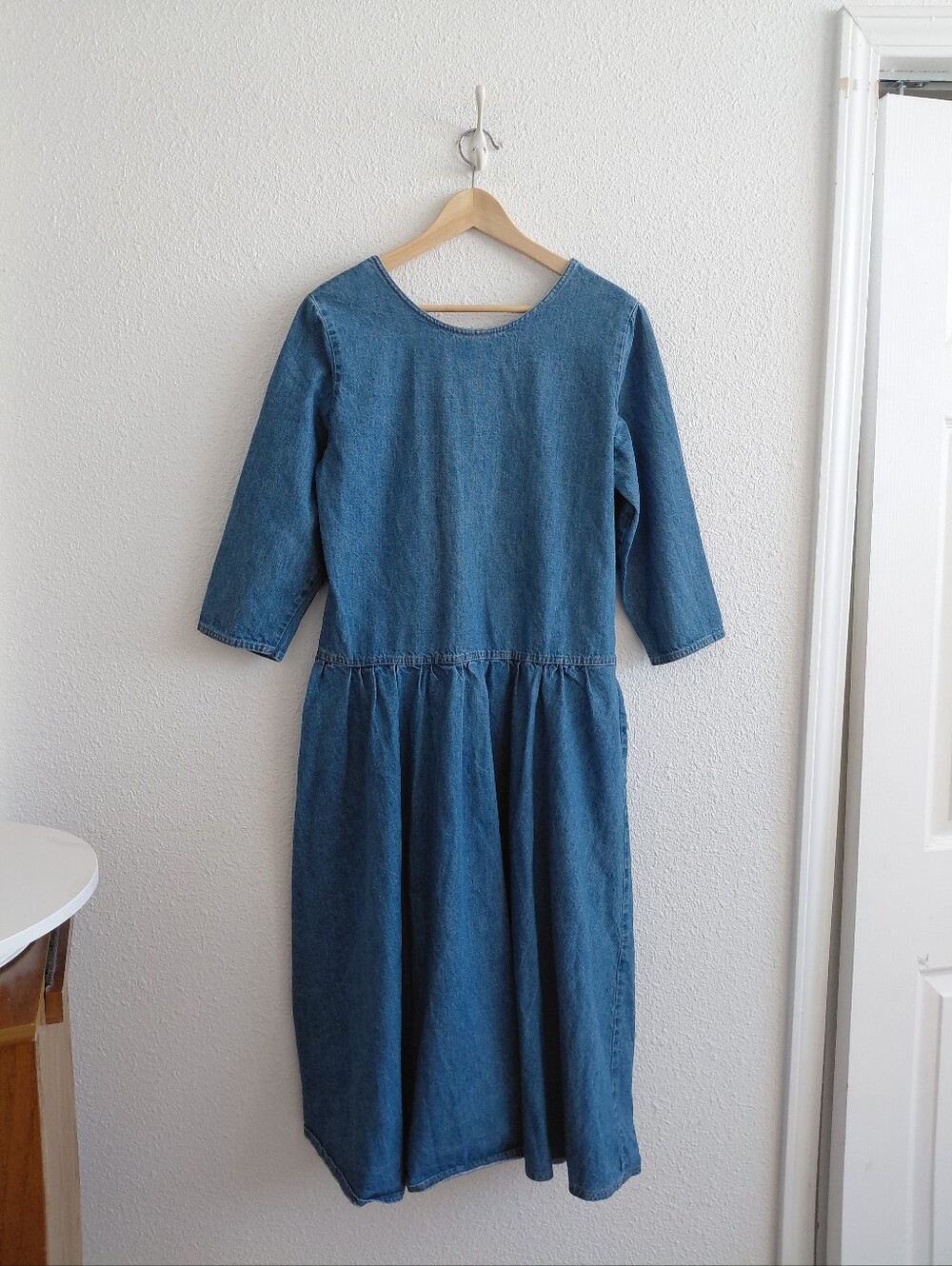 Vtg Sunbelt Sportswear Denim Fully Buttoned 3/4 Sleeve Midi Womens Dress - Picture 6 of 8